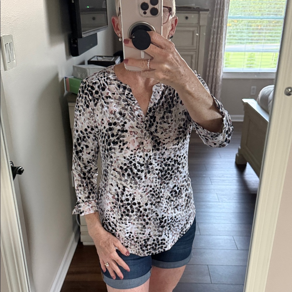 Croft & Barrow Petite Roll Tab Henley Blouse